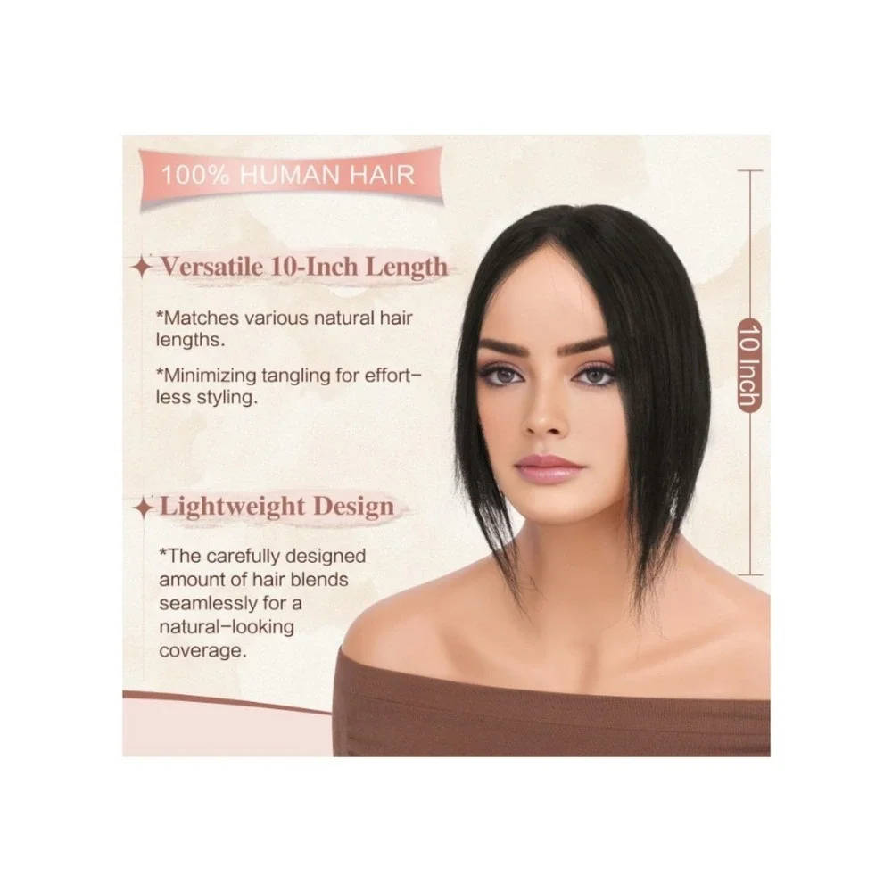 RUWISS Hair Topper 100% Real Human Hair 10 Inch Dark Brown Clip In Hairpiece 21g